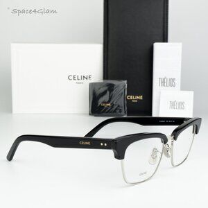 NEW Celine CL50026U 016 Shiny Palladium Black Demo Unisex Square Eyeglasses